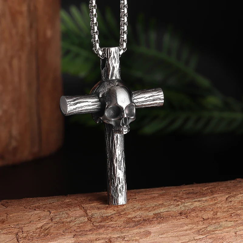 

Gothic Vintage Skull Cross Pendant Necklace Men Women Hip Hop Rock Street Halloween Party Punk Jewelry Gifts