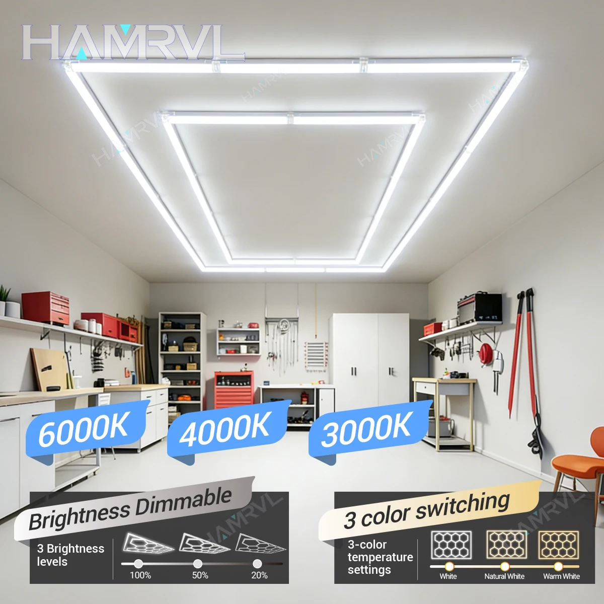 LED Rectangle Lighting 4S Car Showroom Barber Workshop Office Desk Ceiling Lamp Color Change Dimmable Garage Hexagon Lights Gym