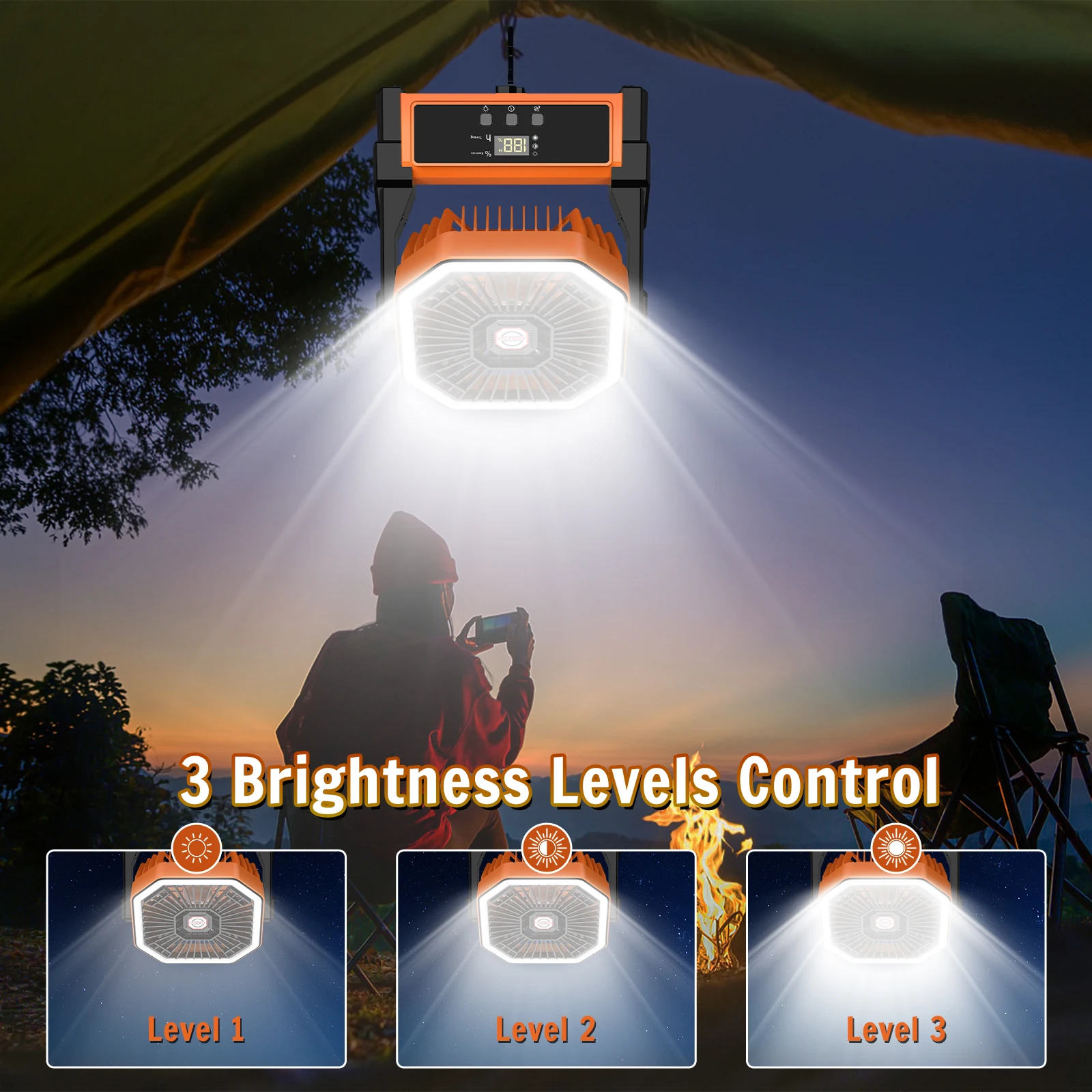 Portable Rechargeable Camping Fan Battery Operated Hanging Tent Fan for Outdoor 1. Portable Camping Ceiling Fan Battery Operated