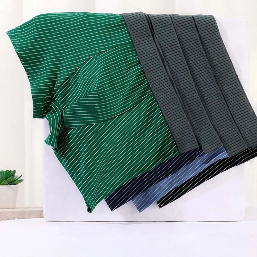 

4PCS Comfortable Stripe Men's Flat Panties Mid Waist Briefs Sporty Boxers Shorts Underpants Large Size Men's Underwear Male