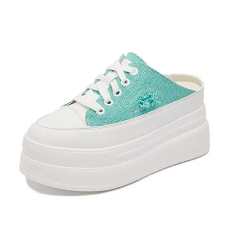 9 سنتيمتر النساء الصيف الخريف النعال الجديدة منصة إسفين كعب أحذية الشاطئ الشرائح الإناث البغال أحذية رياضية موضة قماش النعال