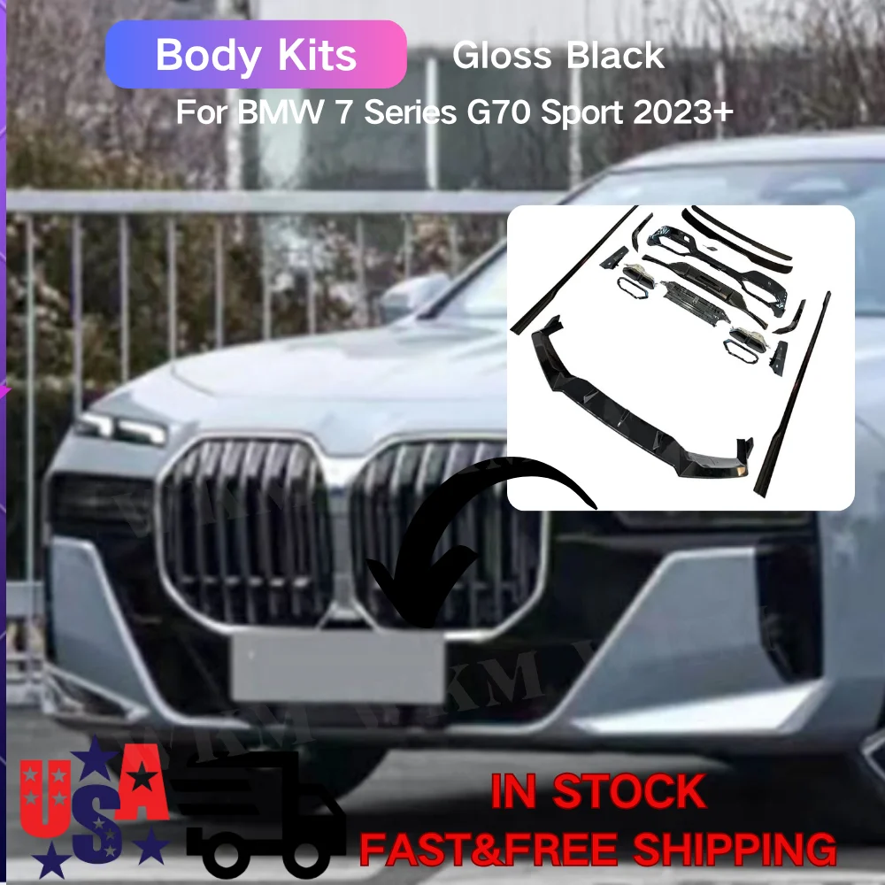 

Front Bumper Lip Rear Spoiler Wing Rear Diffuser With Exhaust Tips Side Skirts Body Kits For BMW 7 Series G70 Sport 2023+