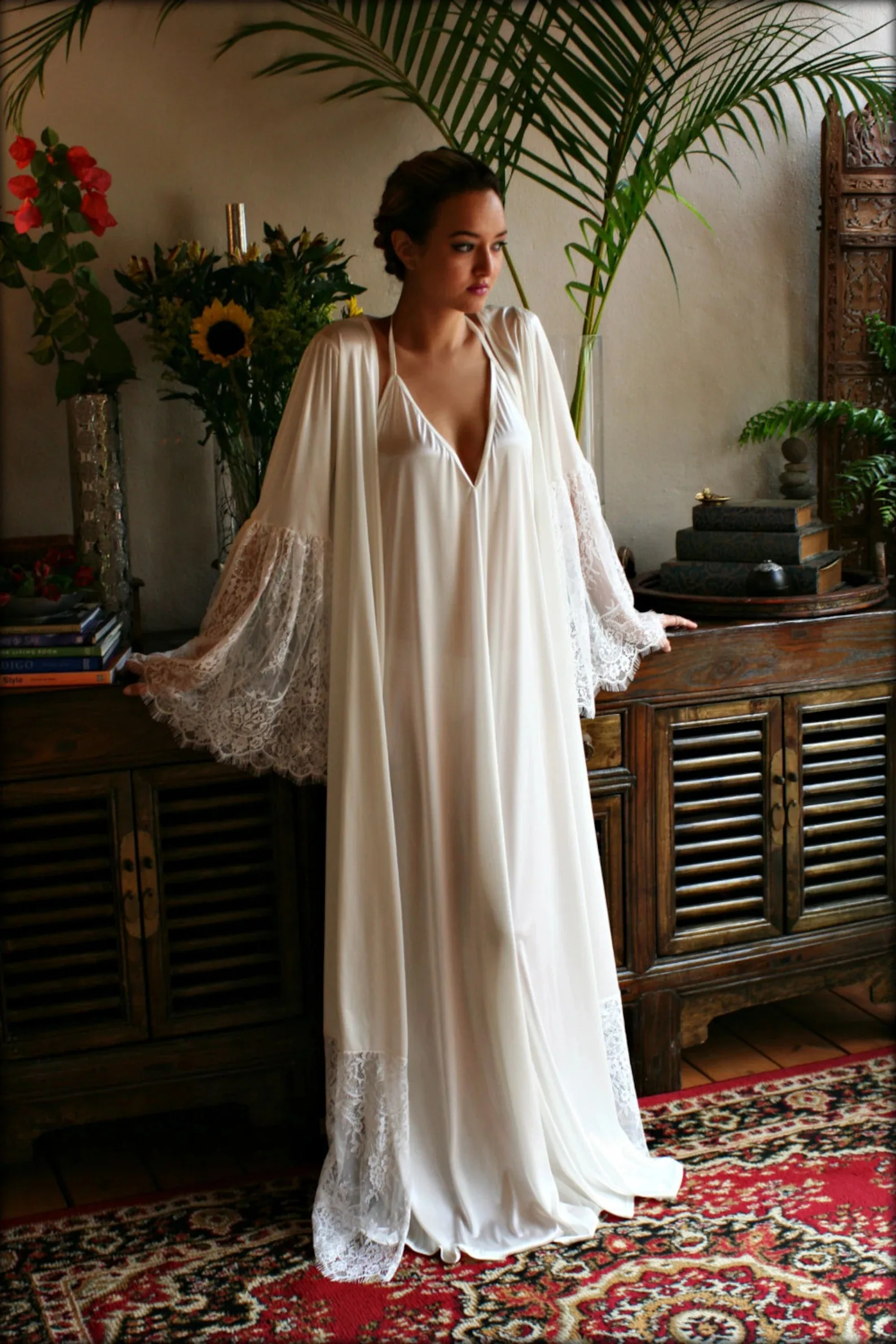 Soft Maternity Robes Women Long Appliques Lace Bathrobe Dress Sleeves Evening Sleepwear V-neck Gown Customized Plus Size