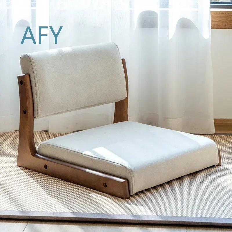 Damedai Solid Wood Tatami Chair with Back and Seat Cushion Floor Seating Japanese Zaisu Legless Chair for Bay Window for