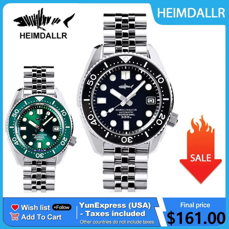 Часы Heimdallr для мужчин MM300 Sumo SBDX, 300 м, водонепроницаемые, с сапфировым стеклом, C3, светящийся зеленый циферблат, NH35, автоматический механизм