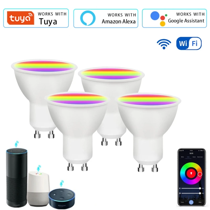 Tuya WiFi inteligentna żarówka led GU10 5W 7W 9W 220V RGB CW WW inteligentne żarówki kontrola aplikacji współpracuje z Alexa Google Home do salonu