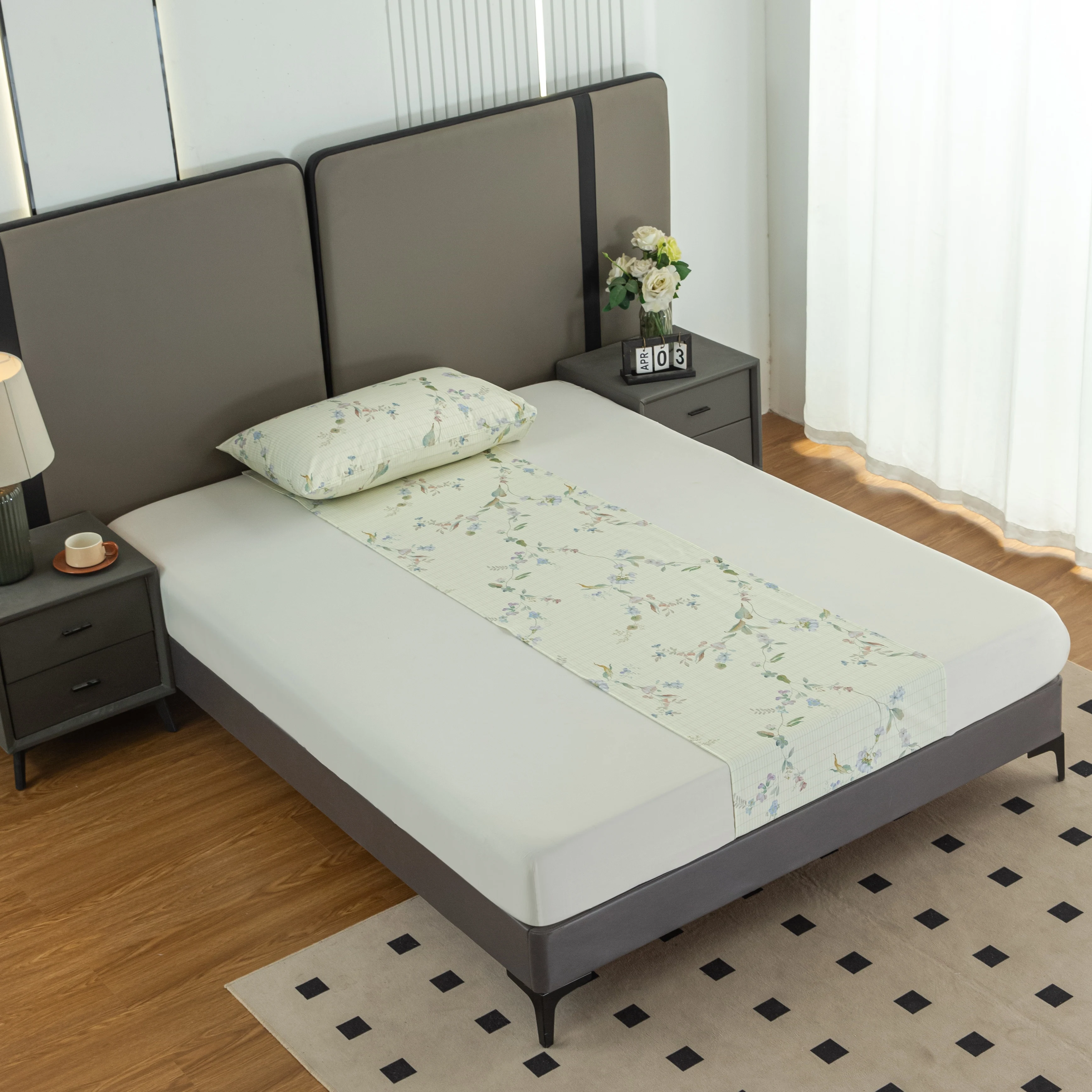 Flower Pattern Earthing Half sheet,Pain Relief & Anti-Inflammation Wellness Bedding,35 x 104 Inches