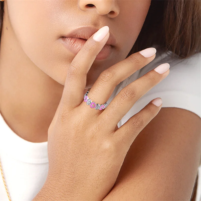 New In Hot Sale S925 Sterling Silver Rings For Women Original Girly Pink Love Ring 2024 Trending Fashion Jewelry Birthday Gift