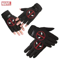 Marvel Deadpool Peripheral Movies Winter Plush Warm Half Finger Full Finger Suede Windproof Touch Screen Punk Style Boys Gloves