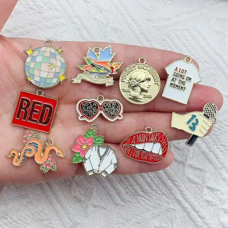 10pcs Enamel Cartoon Charm for Jewelry Making Cute Anime Earring Pendant Metal Bracelet Accessories Diy Bulk Craft Supplies