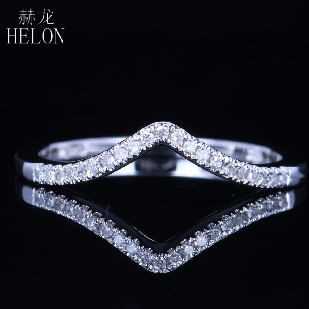 

HELON Moissanite Ring Solid 14K 10k White Gold Lab Grown Moissanite Diamond Wedding Ring For Women Band Fine Jewelry Best Gift