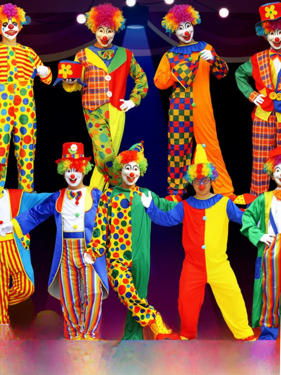 مجموعة أزياء المهرج للهالوين للبالغين M Fem Performance Stage eup ملابس الرقص الكوميدية ow Props مادة البوليستر