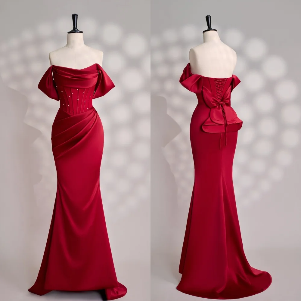 

Customized Charmeuse Beading Pleat Lace-up Temperament Mermaid Off the Shoulder Bespoke Occasion Elegant Party Women's Evening