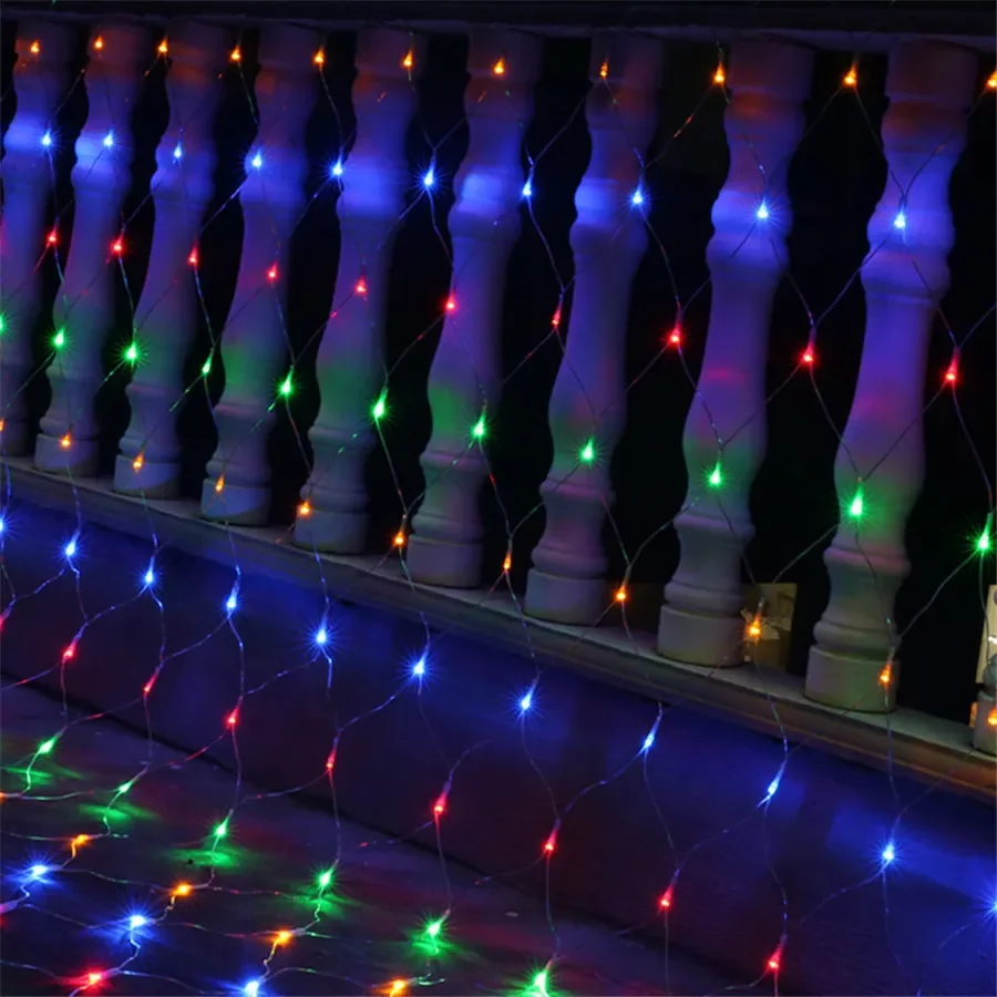 Solar or EU Plug Net Light Mesh Fairy Lights Waterproof Garland With 8 Modes Timer Christmas Decorations For Home 3M*2M Holiday