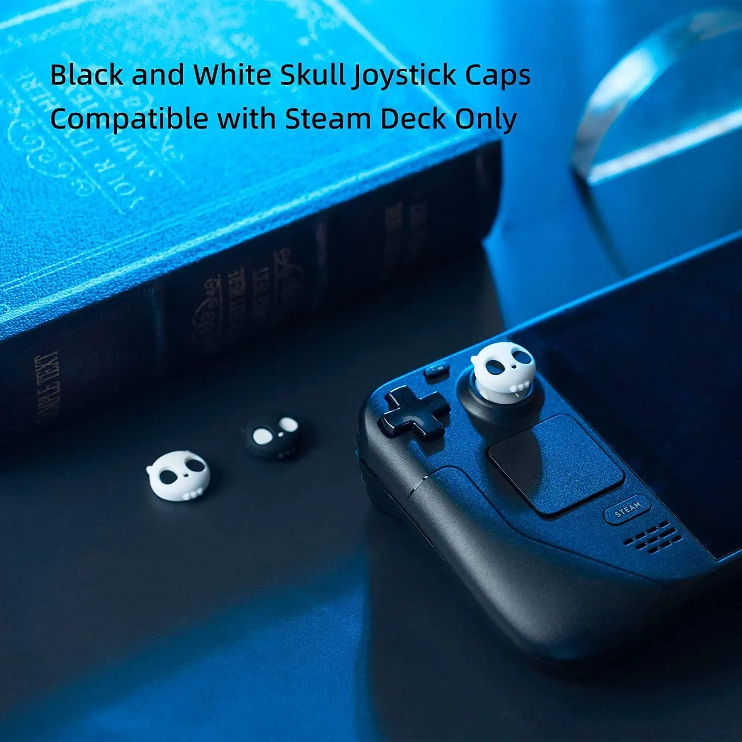 GeekShare Cute Halloween Silicone Skull Joycon Thumb Grip Caps, Cover Joystick compatibile con Steam Deck ,4 pezzi bianco e nero