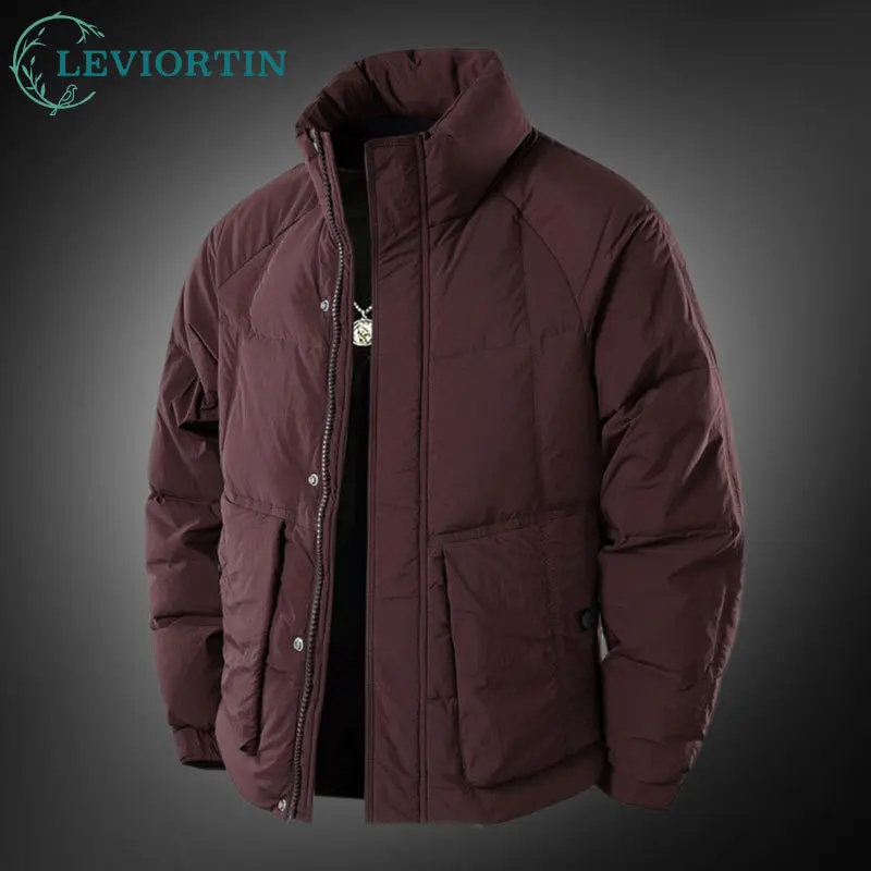 

Зимняя мужская куртка-карго на белом утином пуху, уличная спортивная одежда, ветрозащитная, холодная, толстая, теплая, пуховая куртка с воротником-стойкой, рабочая стеганая куртка