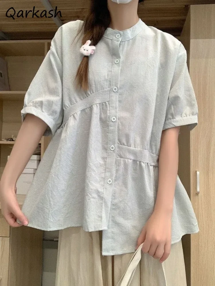 Shirts Women Summer O-neck Short Sleeve Daily Simple Fashion Lovely Korean Style Students Single Breasted Youthful Creative New