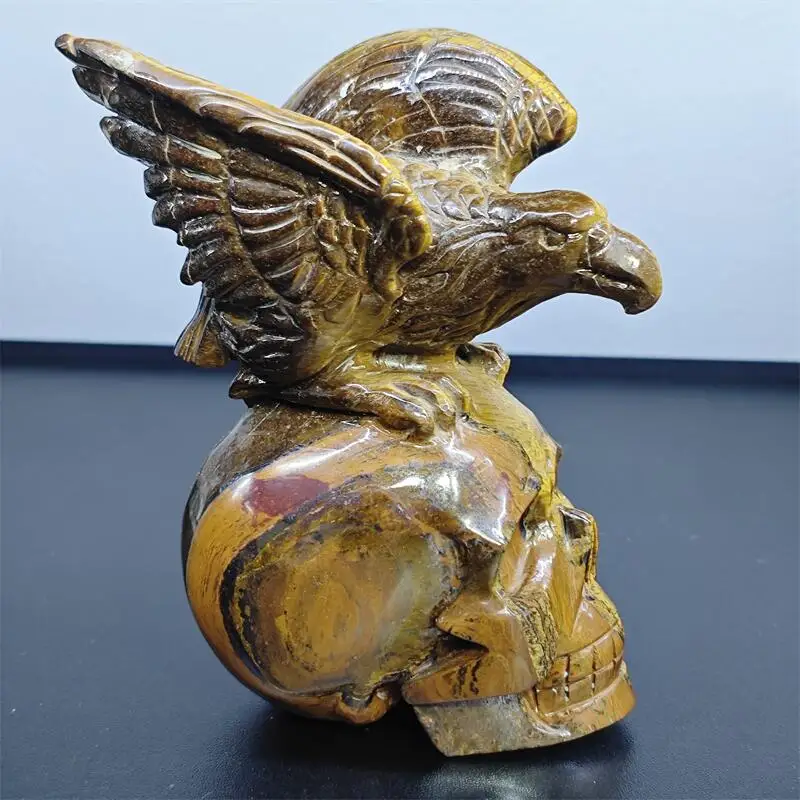 Natural Yellow Tiger Eye Stone Eagle And Skull Carving Reiki Healing Fengshui Stone Gift Home Office Decoration Gift 1PCS