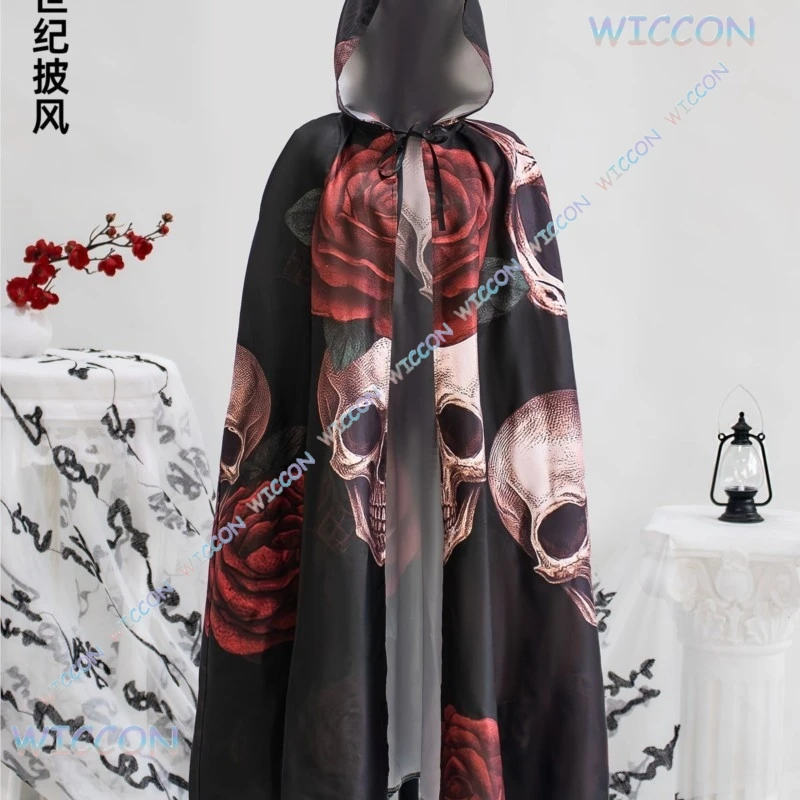 

OHaYo/Хэллоуин, темная средневековая накидка, плащ, готический наряд вампиров, элементы ужасов, элементы скелета змеи, черный наряд, карнавал