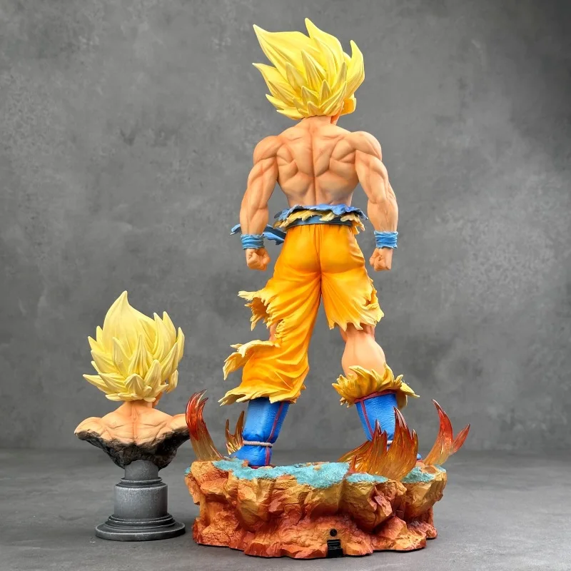 35 centimetri Dragon Ball Unlimited Primo Super Songoku Doppia Testa Intaglio Super Saiyan Anime Modello Fatto A Mano Statua Ornamento Giocattolo Regalo