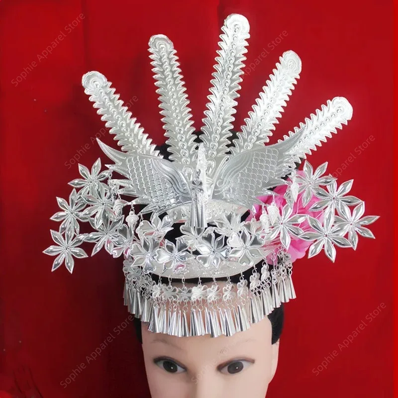 

Hmong Headdress Jewelry Festival Stage Dance Performance Chinese Miao Silver Hair Accessories Oriental Style Headwear