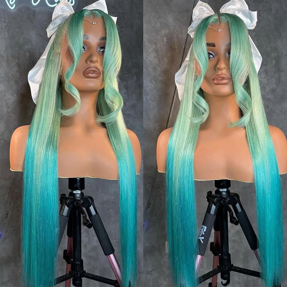 Light Blue Omber Bone Straight 32 34 Long Inch 13x4/13x6 Transparent Lace Frontal Human Hair Wig 180% Remy Preplucked Lace Wigs