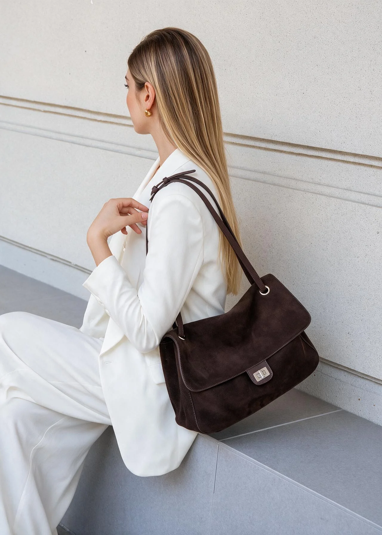 2026 Autumn Winter New Nubuck Cowhide Tote Bag, Large Capacity Laptop Commute Bag, Shoulder Crossbody Handbag, Black / Coffee
