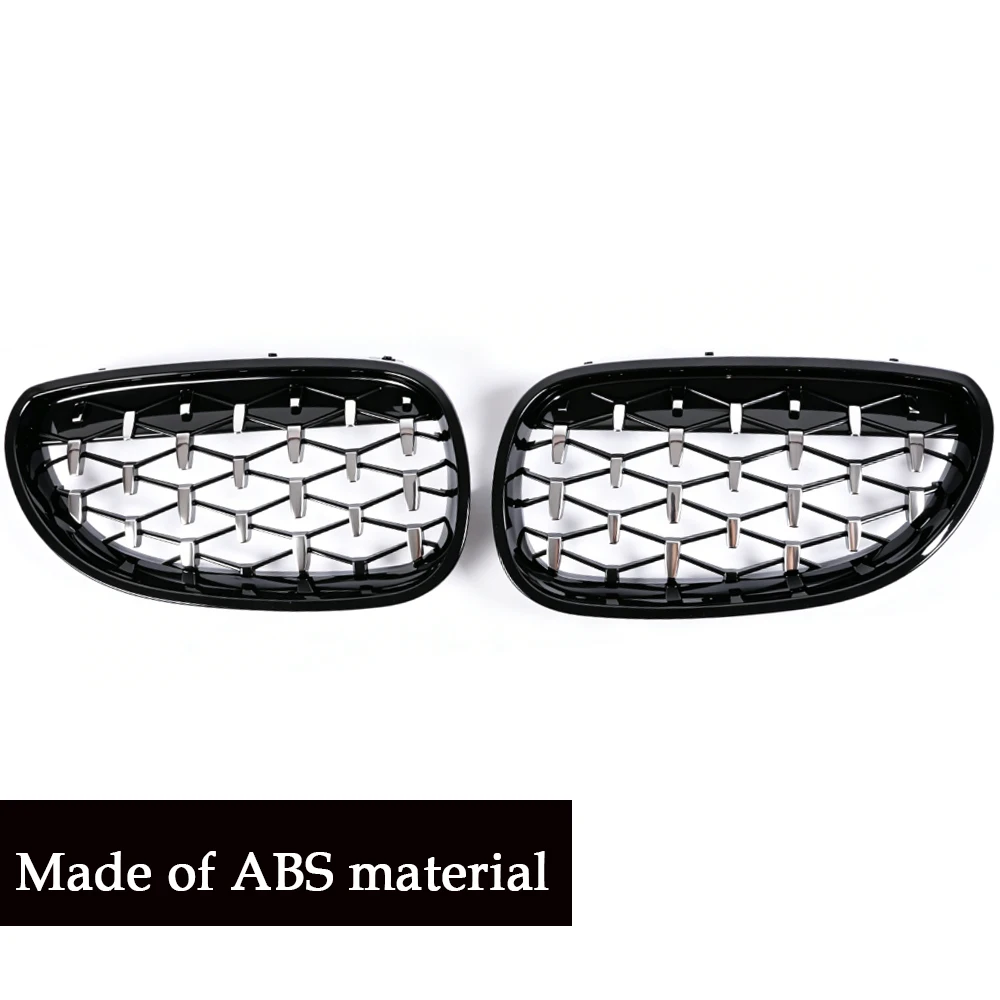 For BMW 5 Series E60 E61 2004-2009 Front Bumper Grill Diamond Style Grille Chrome Silver Black Racing  Accessory 530i 535i 540i view 2