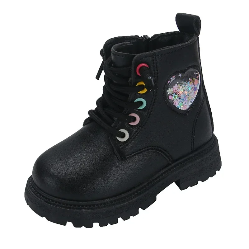 Girls Boots Autumn Winter 2024 New Fashion Versatile Kids Ankle Boots School Korean Style Children's Boots Non-slip Heart Love