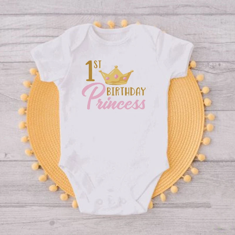 1st Birthday Princess Family Matching Clothes Birthday Girls Party Father Son Mother and Daughter Shirts Crown Print Tops Gifts