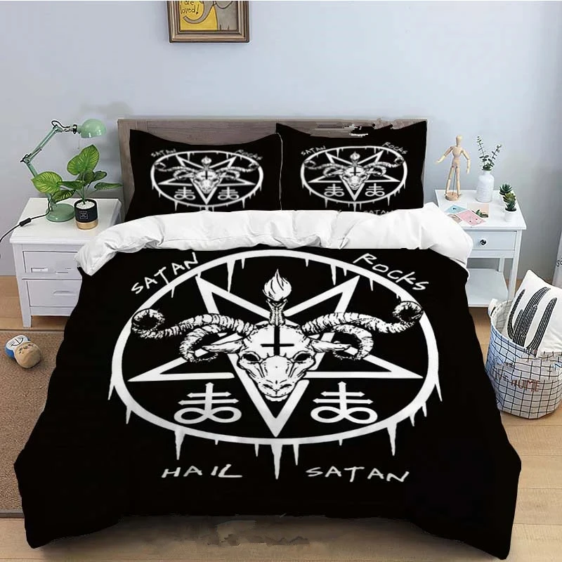 

Baphomet Duvet Cover King Queen Size Pentagram with Demon Satanic Goat Head Bedding Set for Boy Men Horror House Comforter Cover