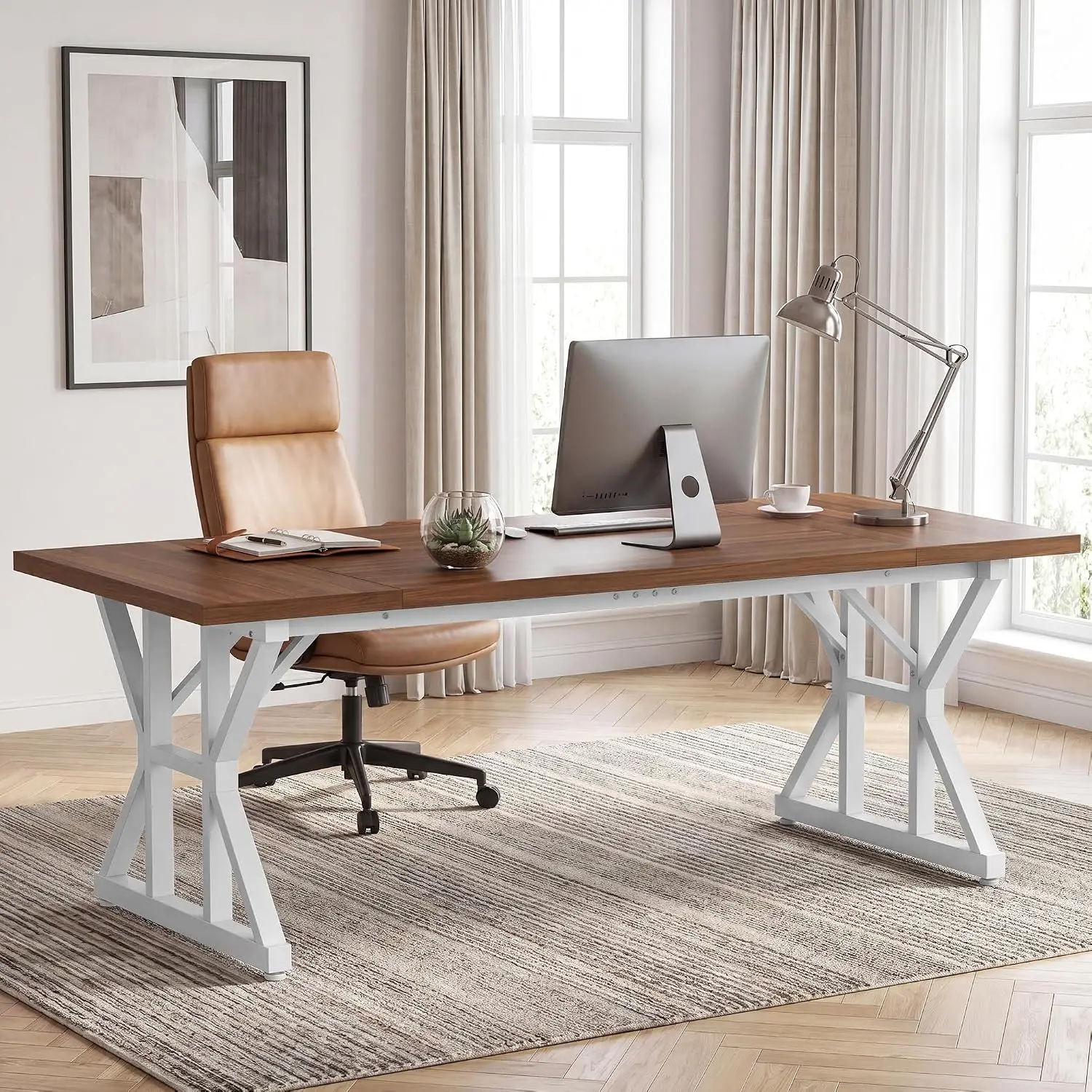 71 Inch Executive Desk Large Workstation Thick Desktop Heavy Metal Legs Industrial Study Table Home Office, Customized