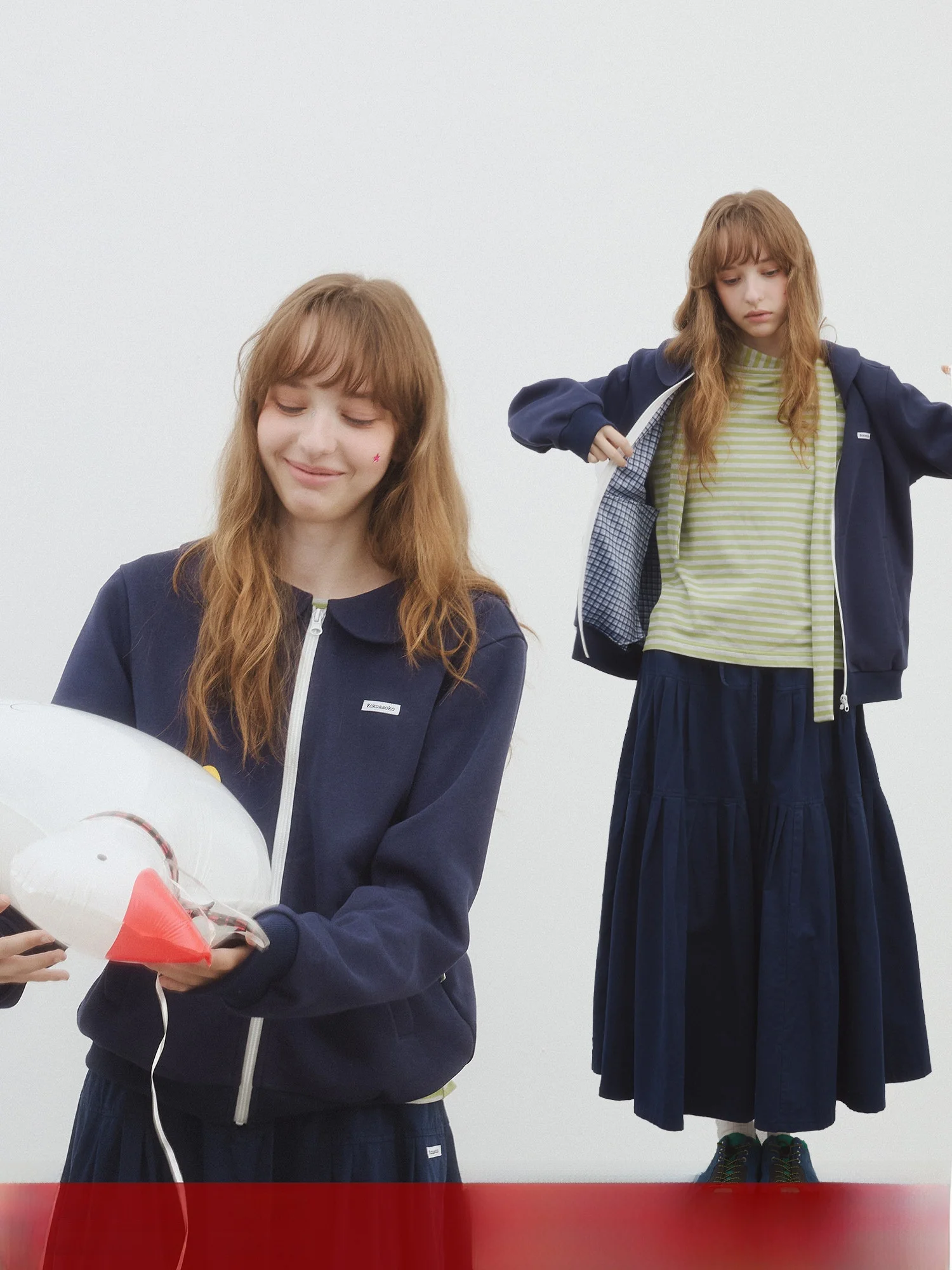 

Kokoasoko Свободный вязаный кардиган на молнии для девочек, весенне-осенний повседневный топ с кукольным воротником, дышащий хлопок и полиэстер