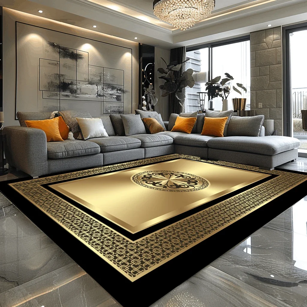 European Style Luxury Large Rugs for Living Room Black Gold Parlor Sofa Carpet Non-slip Easy Cleaning Coffee Tables Mat 200x300