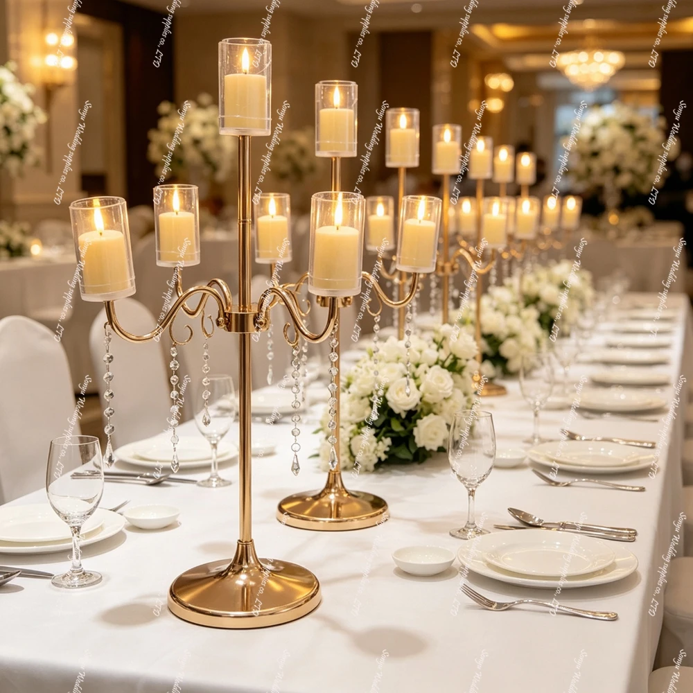 10pcs 80-120cm  Event  Wedding acrylic Tall Cylinder Vase for with wireless battery  led candle light Candle stand centerpieces