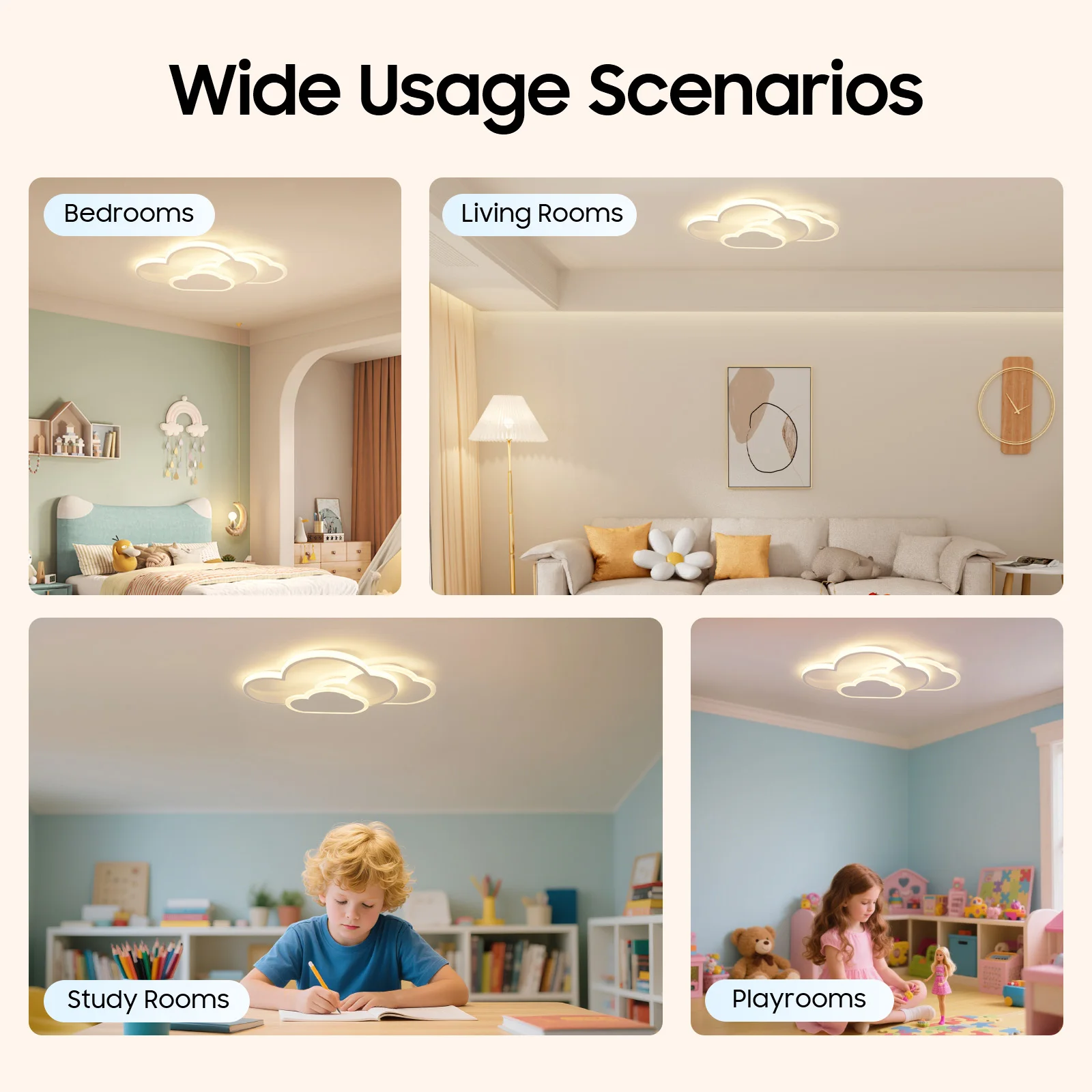 مصباح سقف سحابي LED، تركيبات إضاءة غرفة الأطفال قابلة للتعتيم 3000-6500 كيلو، مصباح دراسة لغرفة نوم الأطفال، ضوء ليلي