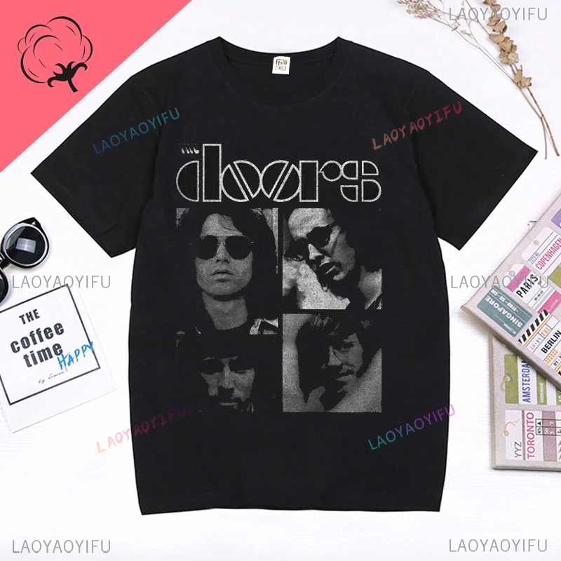 2024The Door Squares Jim Morrison Rock Music Black Mens T-Shirt