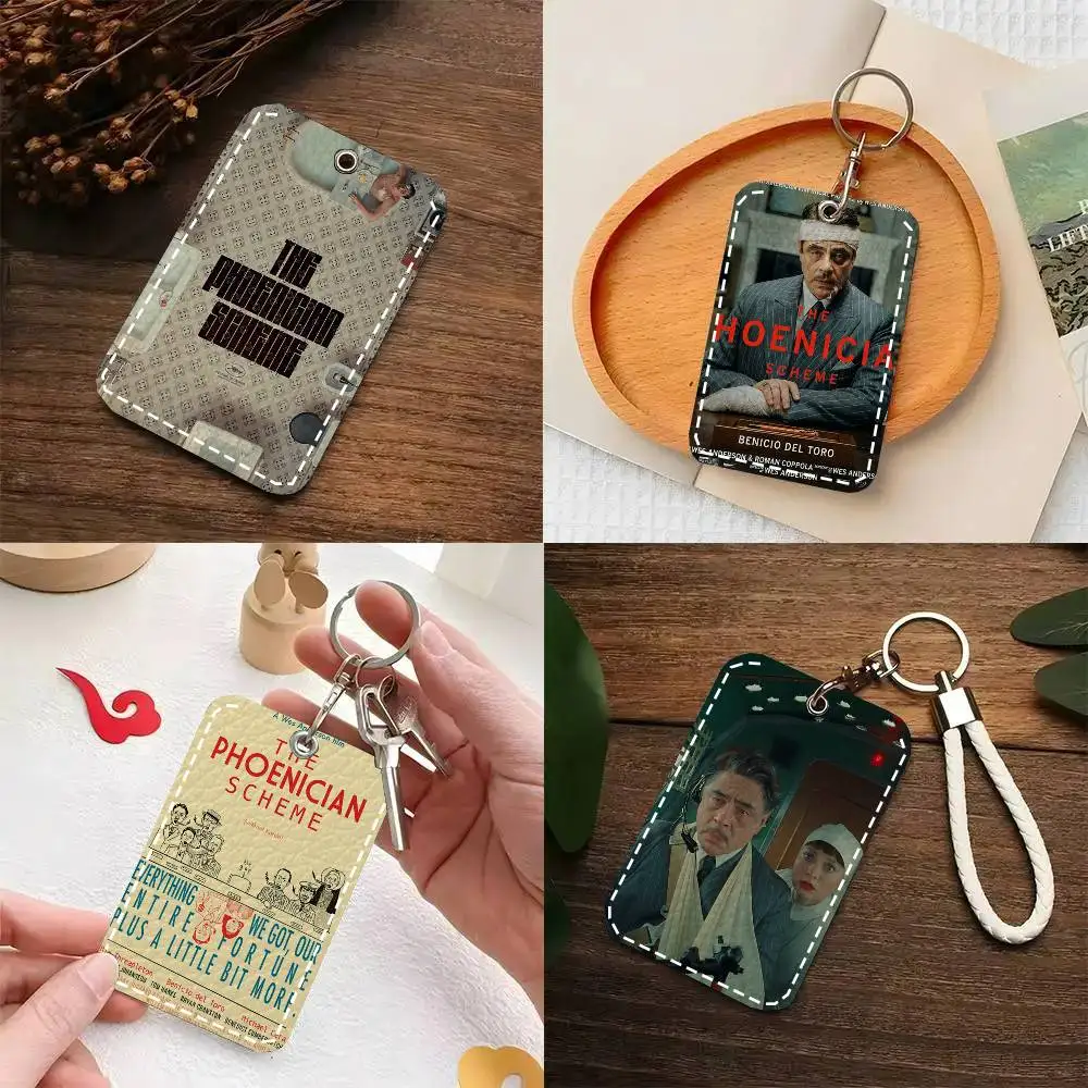 The P-Phoenician Scheme Thrilling Crime Card Case Keychain Access Card Bag Key Tag Ring Leather Card Holder Key Ring Access