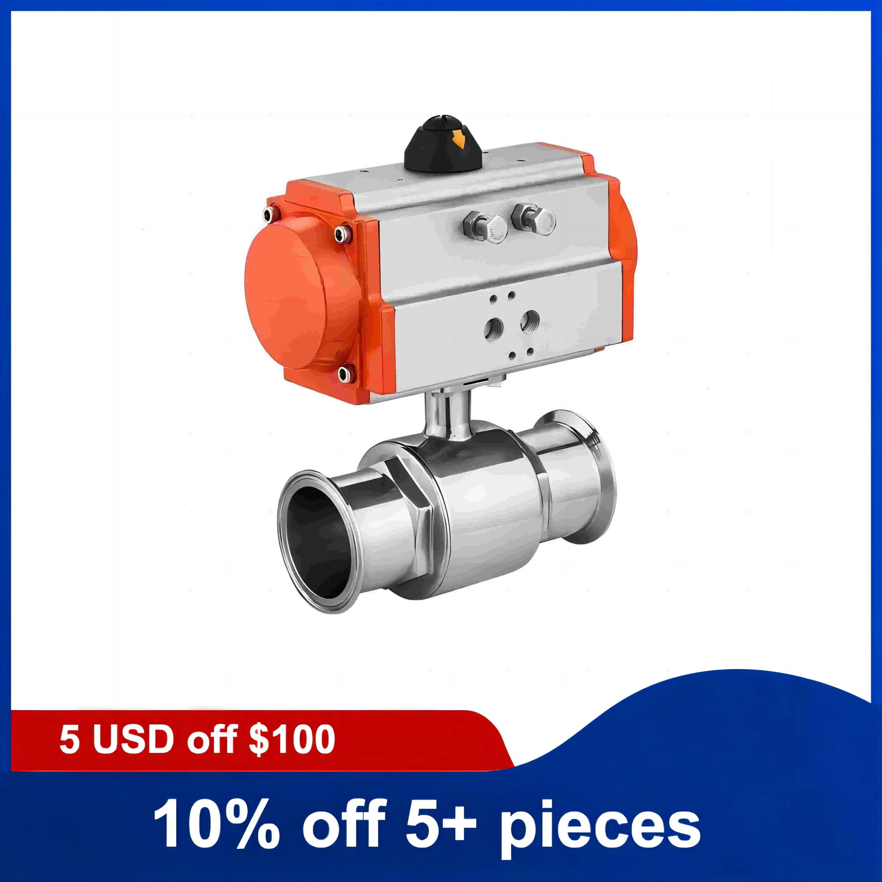 

25mm 304 Stainless Steel Sanitary Ball Valve Two Piece Tri Clamp Ferrule Type With Double Acting Cylinder