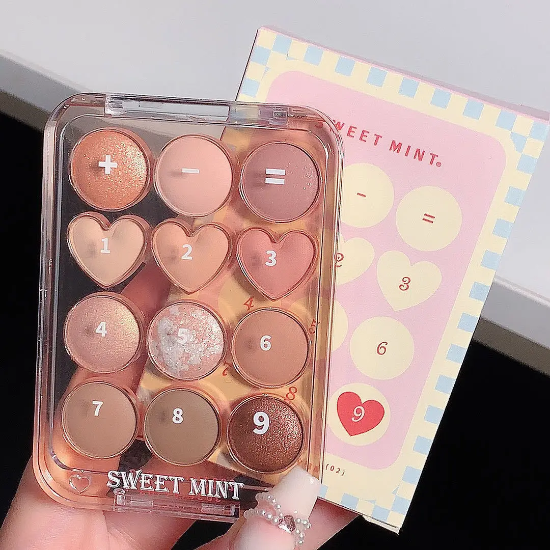 12 Colors Love Heart Eyeshadow Makeup Palette Nude Pink Pearly Glitter Eye Shadow Pallet Earth Color Pigment Korean Cosmetics