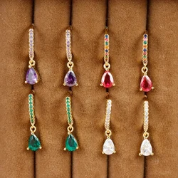 New Design Stainless Steel Small Hoop Earring for Women Colorful Zirconia Pendant Water Drop Piercing Earrings Fashion Jewelry
