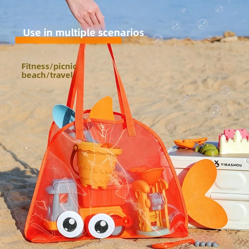 Kids Mesh Beach Bags Colorful Cartoon Shark Animal Sand Free Quick Dry Shell Toy Storage Organizer Totes for Toddlers Vacations view 3