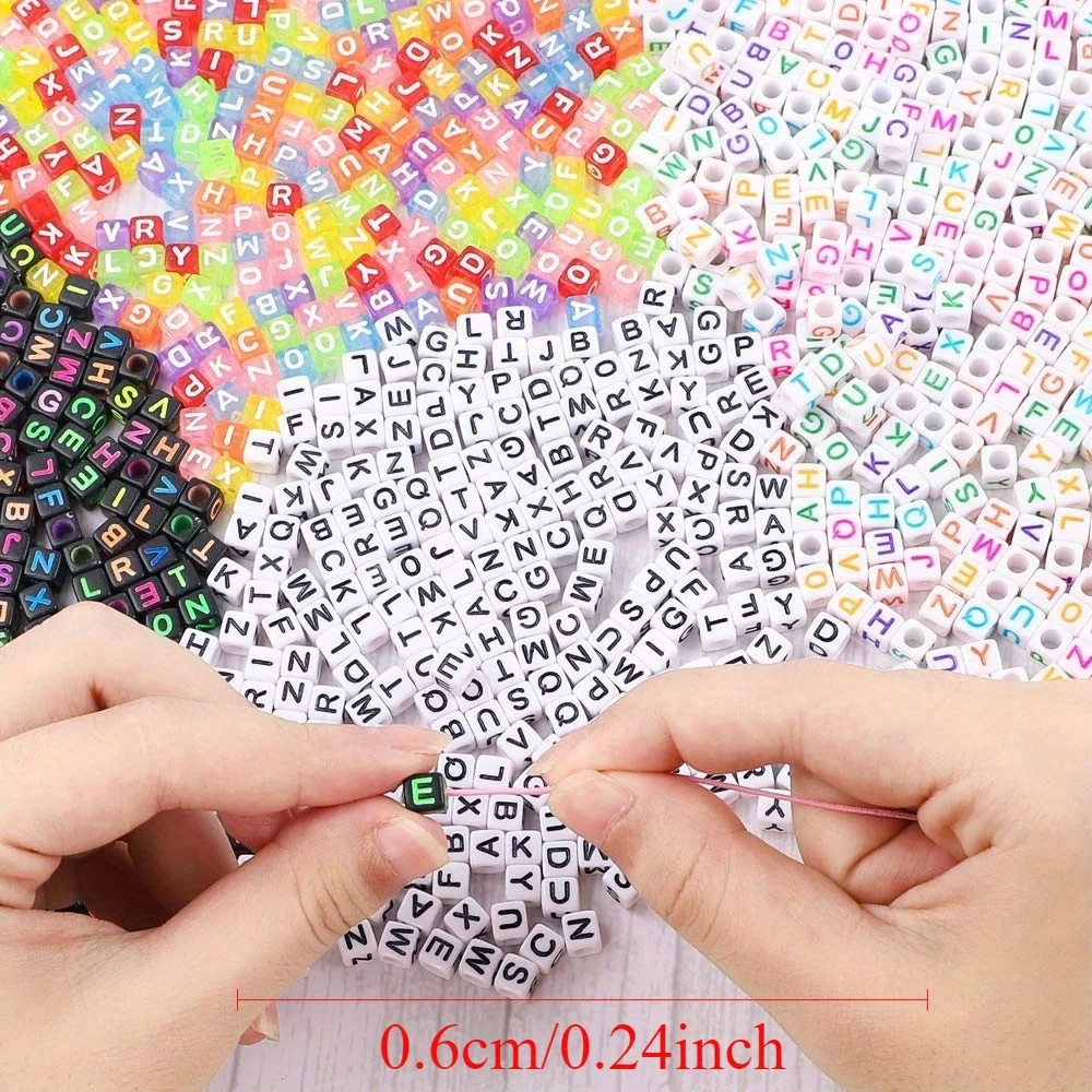 500pcs Acrylic Square Letter A-Z Beads 6mm Mixed Alphabet Cube Spacer Beads for DIY Beading Necklace Bracelet Jewelry Making