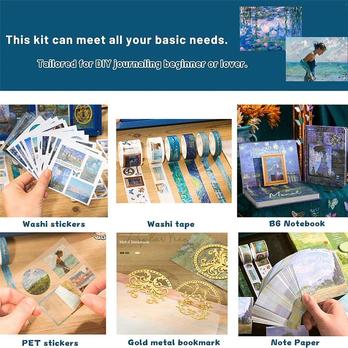 미적 스크랩북 저널링 키트, 빈티지 유화 B6 노트북 스크랩북 용품, 아트 스티커, C