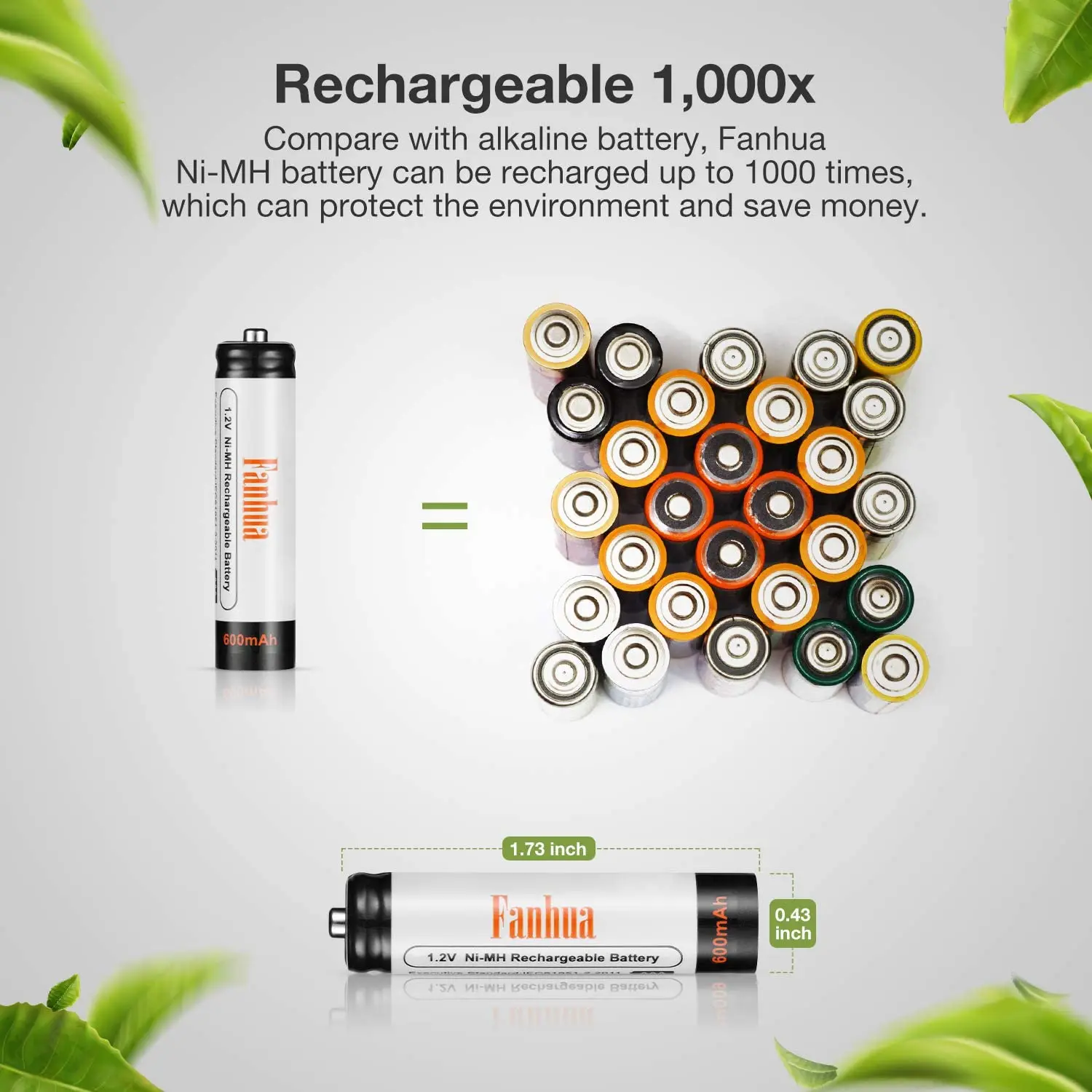Pilas recargables AAA NiMH de 1,2 V, pilas solares de Triple tamaño A de alta capacidad para luces de cadena, linternas de juguetes, 600mAH