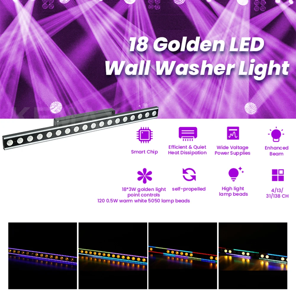 18LED Wall Washer Light 120W RGBW Disco Party Strobe Bar Lights Beam Stage Equipmentfor DJ Concert Wedding Theater Xmas Decor