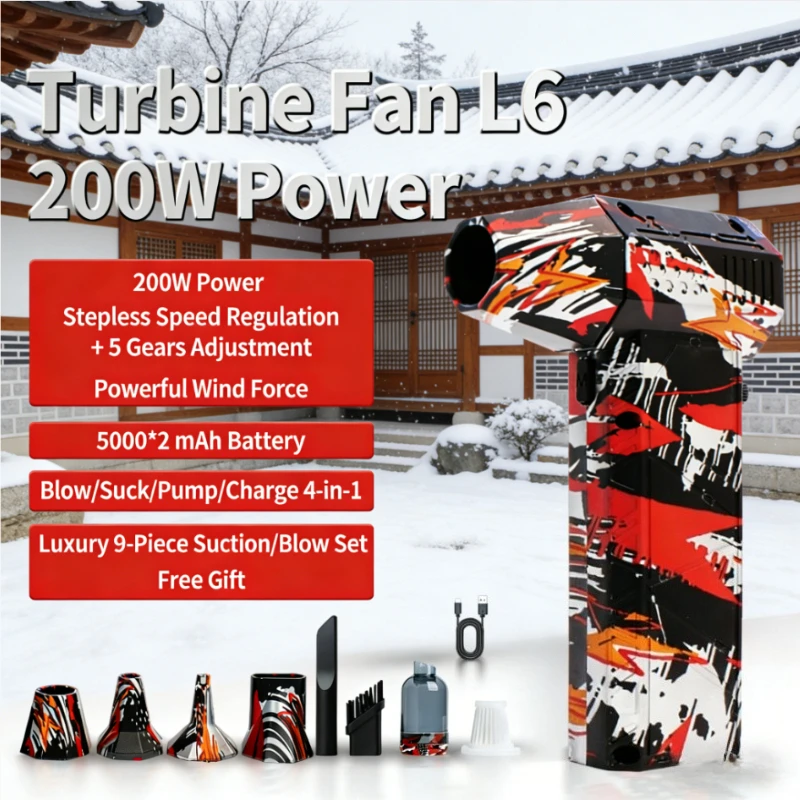 

L6 200W High-Power Car Wash Gun with Turbine Fan Dual Battery 4-in-1 Multifunction and 4-Piece Accessory Set