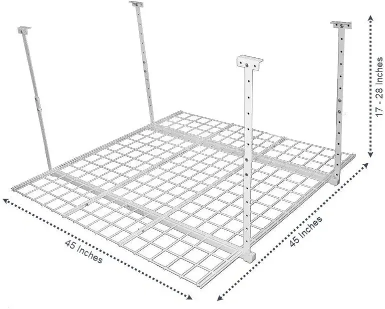 Steel Garage Ceiling Storage Rack, Adjustable Heavy-Duty Ceiling Mount Storage, 250 Pound Weight Capacity, White