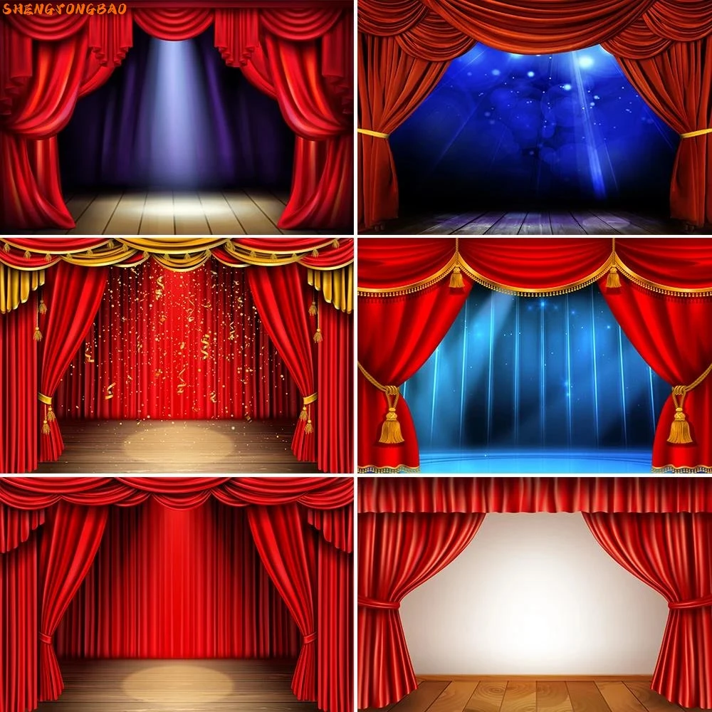 

Stage Red Blue Photography Backdrop Shiny Spotlight New Year Christmas Party Portrait Photocall Background Photo Studio