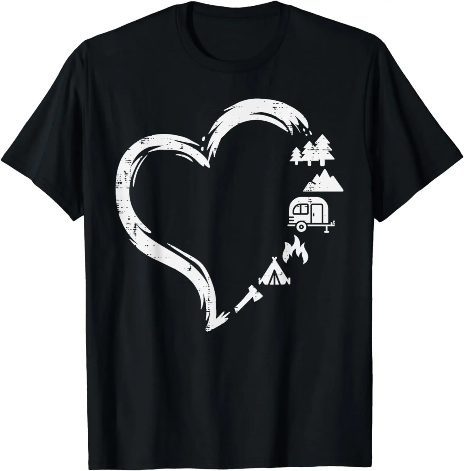 Trees RV Van Campfire Tent Heart Cute Love Camping Camper T-Shirt  Women Clothing Tops  Vintage Clothes Ropa De Mujer